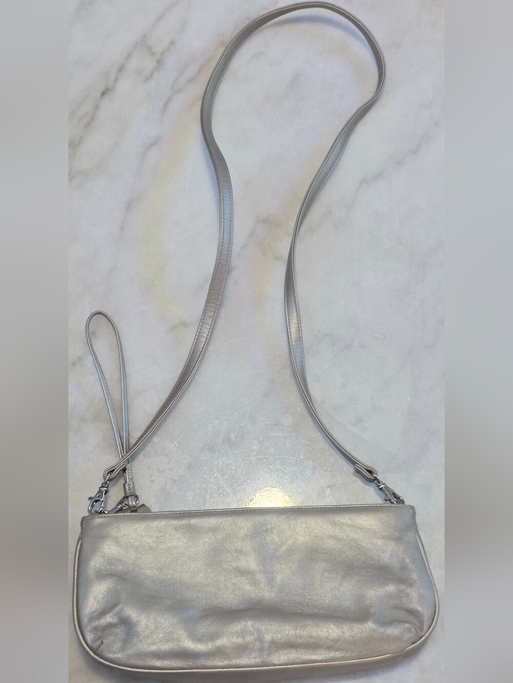 Worthington Pewter Metallic Leather Shoulder Bag with Pink Trim - Picture 2 of 14